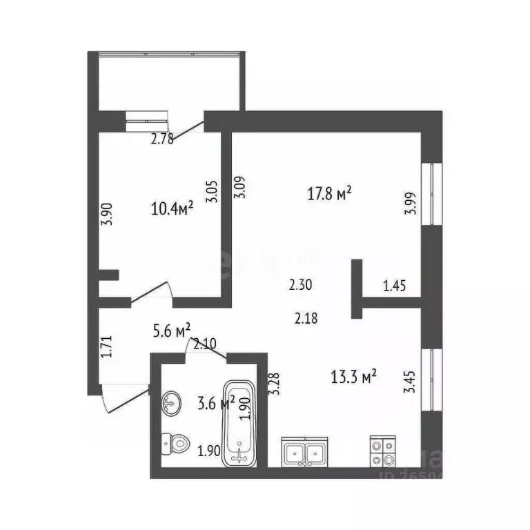 2-к кв. Севастополь ул. Челюскинцев, 57/2 (50.7 м) - Фото 1