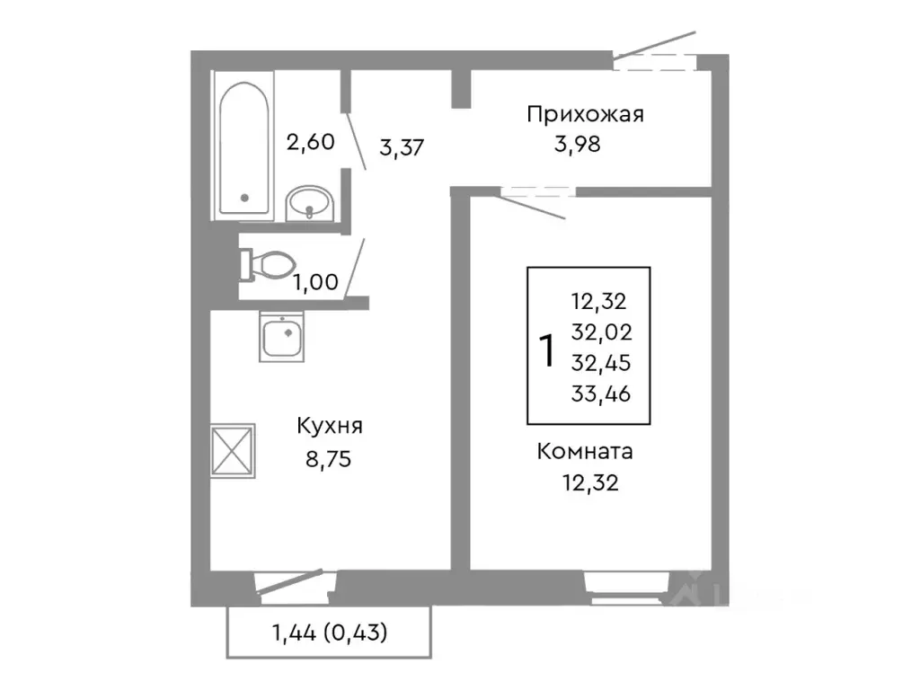 1-к кв. Челябинская область, Челябинск Нефтебазовая ул., 1-13 (32.45 ... - Фото 1