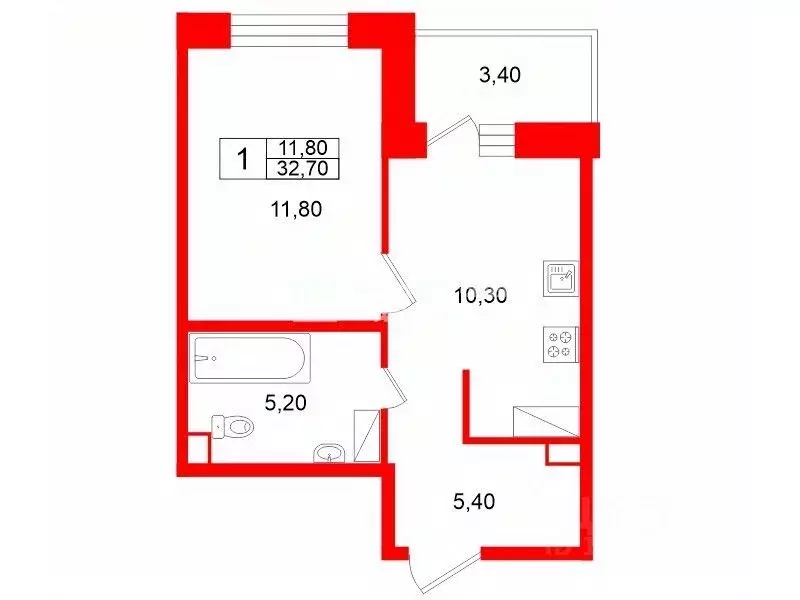1-к кв. Санкт-Петербург ул. Невзоровой, 9 (32.7 м) - Фото 2