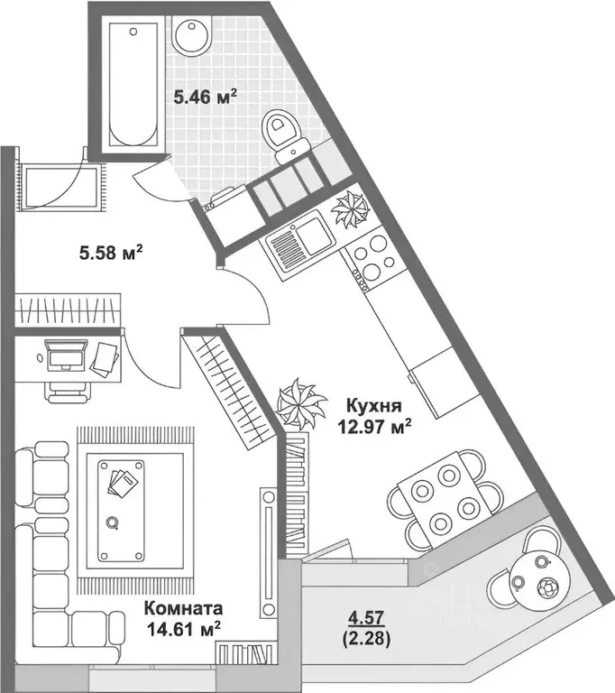 1-к кв. Санкт-Петербург бул. Вилькицкий, 7 (42.0 м) - Фото 2