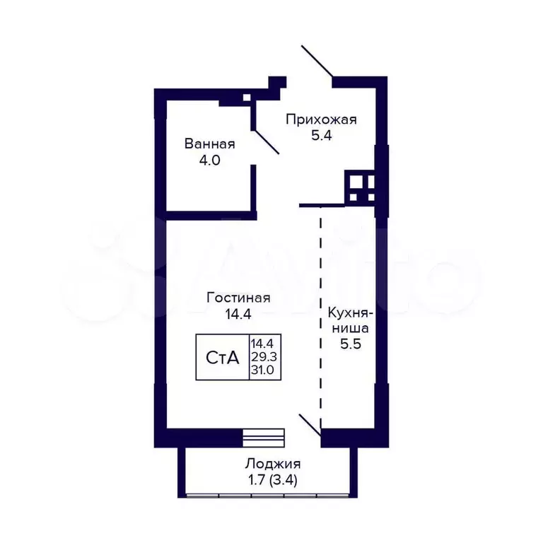 Квартира-студия, 31 м, 2/16 эт. - Фото 0