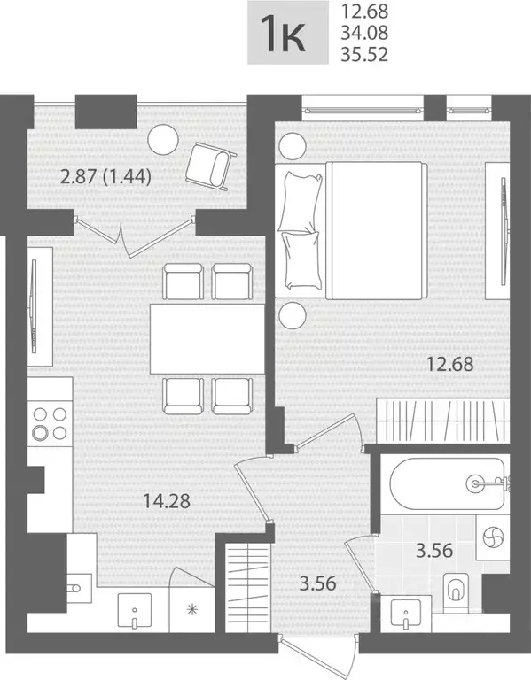 1-к кв. Калининградская область, Пионерский пос. Рыбное,  (35.52 м) - Фото 1