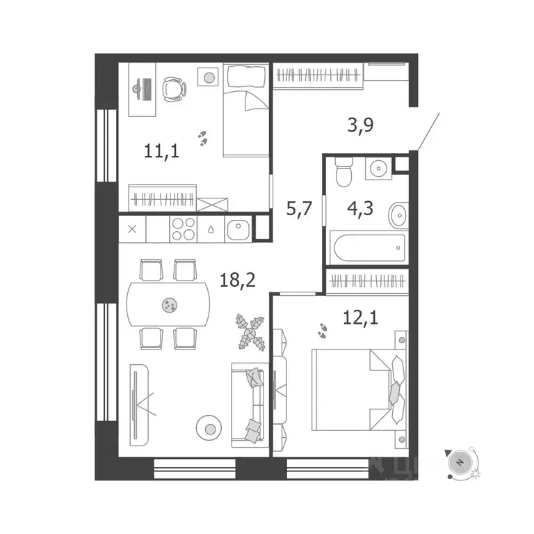 2-к кв. Москва проезд Проектируемый № 7021А (55.3 м) - Фото 0