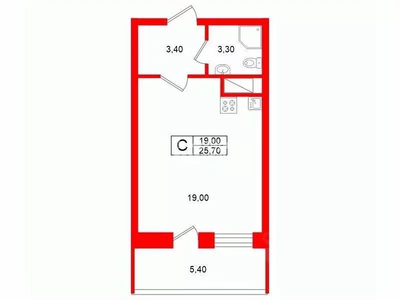 Студия Санкт-Петербург ул. Ультрамариновая, 5 (25.7 м) - Фото 2