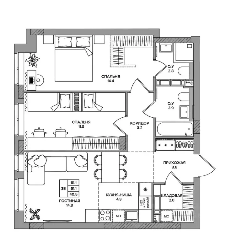 3-к кв. Пермский край, Пермь Подгорная ул., 109 (61.1 м) - Фото 0