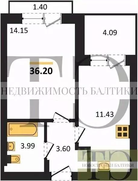 1-к кв. Калининградская область, Калининград ул. Сержанта Мишина, 81к3 ... - Фото 0