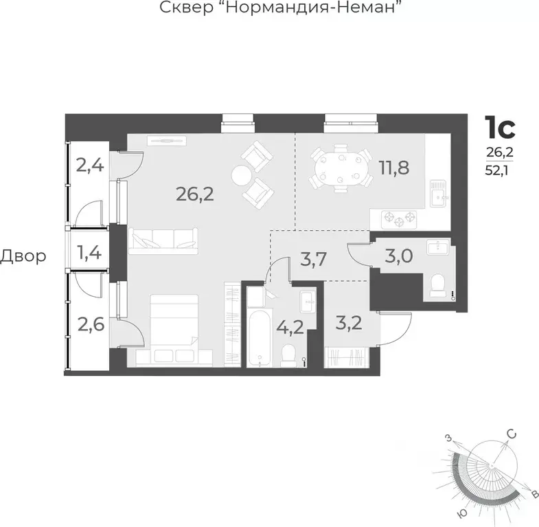 1-к кв. Новосибирская область, Новосибирск ул. Аэропорт, 49/1 (52.1 м) - Фото 0