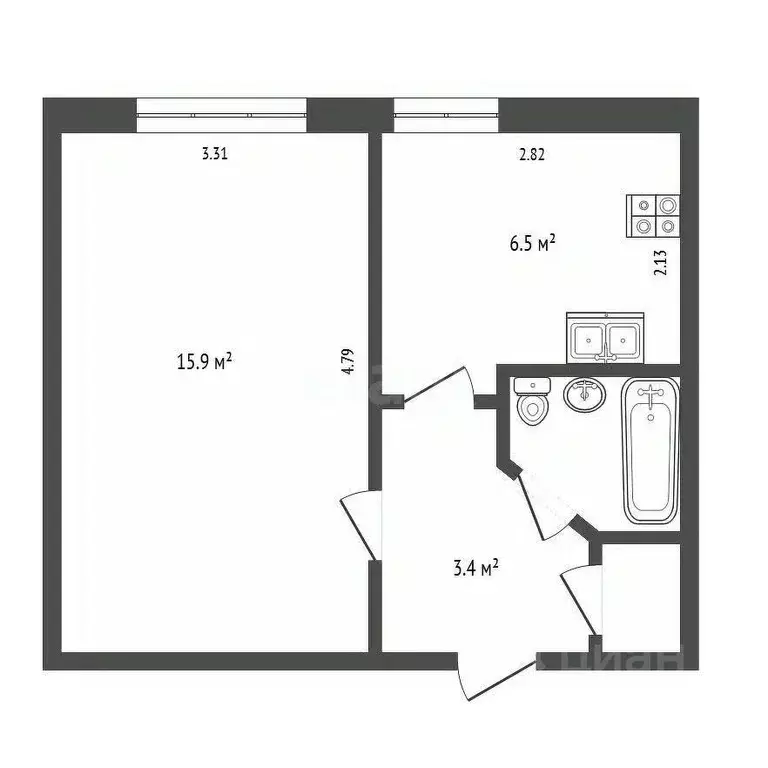 1-к кв. Вологодская область, Череповец Вологодская ул., 36 (28.9 м) - Фото 2