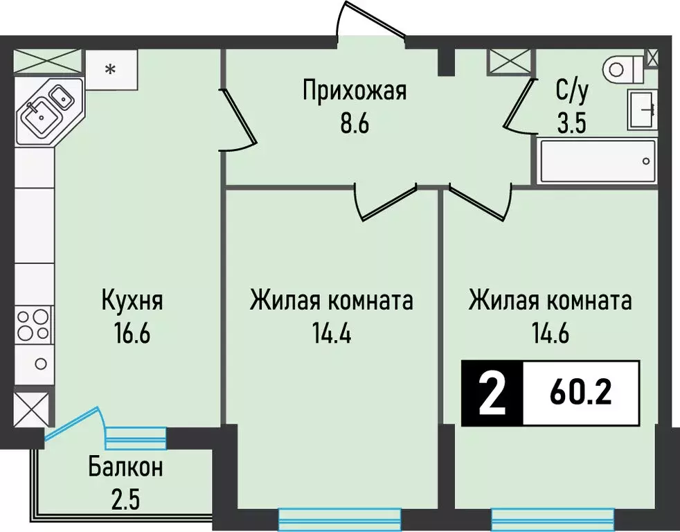 2-комнатная квартира: посёлок Иноземцево, улица Рядового Панченко, ... - Фото 0