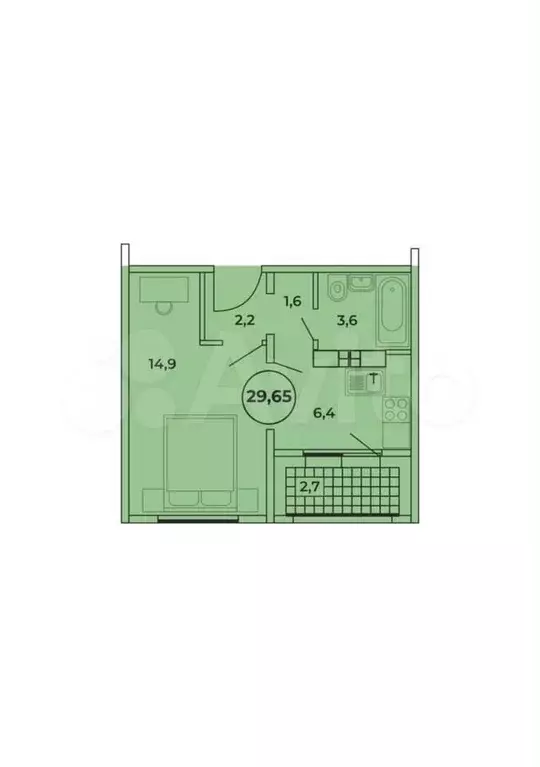 Квартира-студия, 29,7 м, 6/14 эт. - Фото 1
