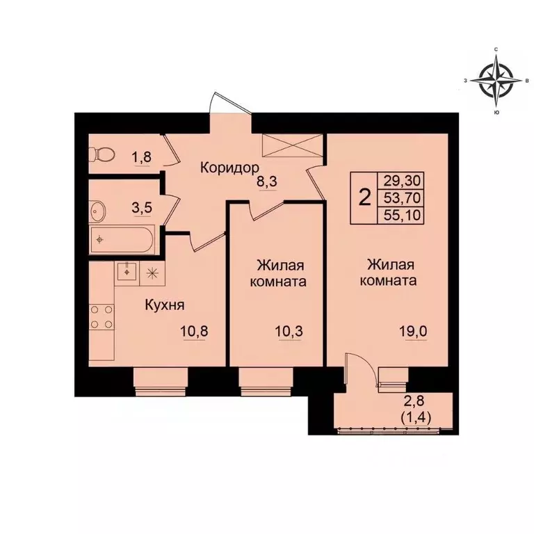 2-к кв. Кировская область, Киров Хлыновская ул., 21 (55.1 м) - Фото 1