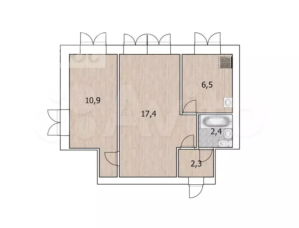 2-к. квартира, 39,5 м, 1/2 эт. - Фото 0