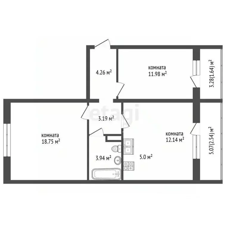 2-к кв. Челябинская область, Челябинск ул. Академика Макеева, 20 (63.4 ... - Фото 2
