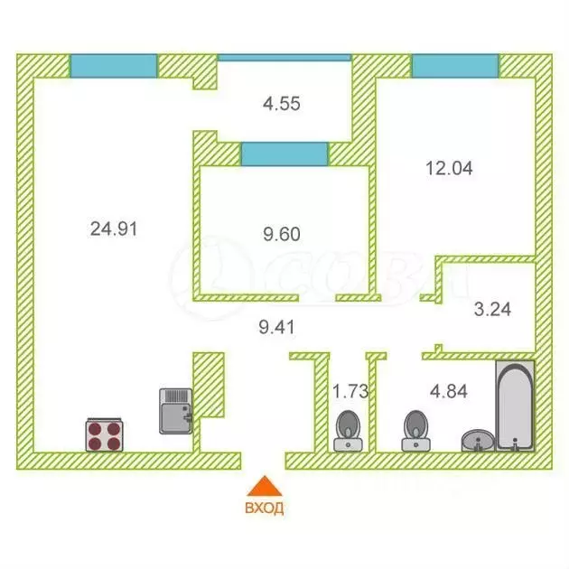 2-к кв. Тюменская область, Тюмень ул. Краснооктябрьская, 8 (66.0 м) - Фото 0