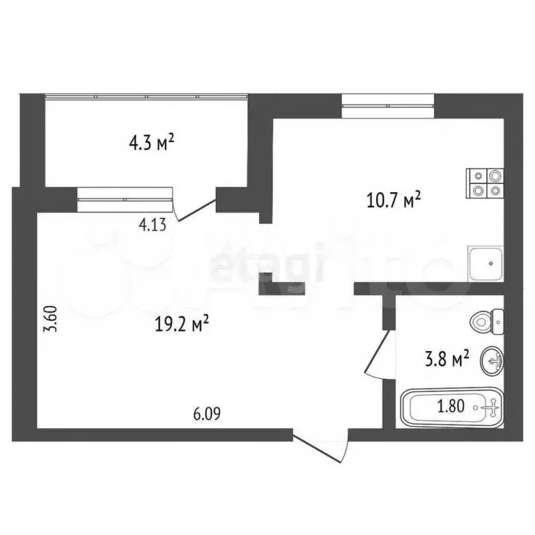 1-к. квартира, 33,7 м, 2/5 эт. - Фото 0