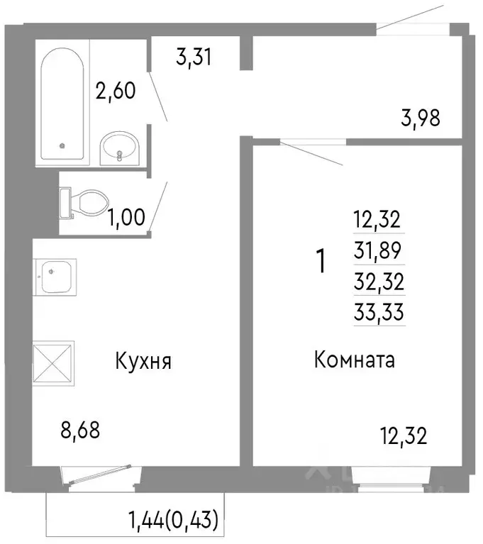 1-к кв. Челябинская область, Челябинск Нефтебазовая ул., 1к2 (32.32 м) - Фото 0