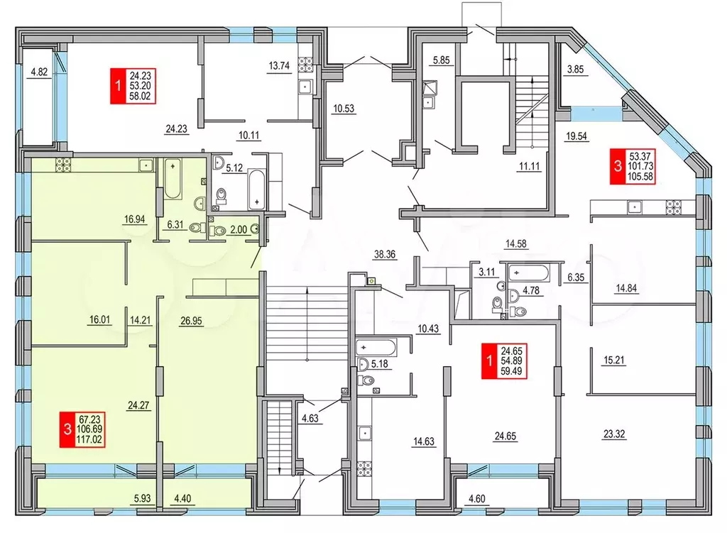 3-к. квартира, 117 м, 1/8 эт. - Фото 1