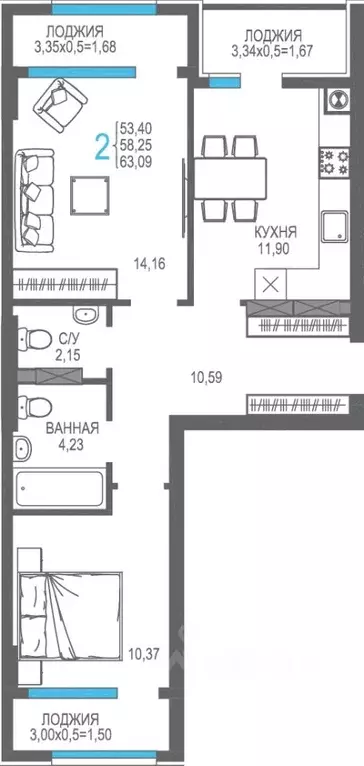 2-к кв. Крым, Алушта На Фонтанке жилой комплекс (58.25 м) - Фото 1