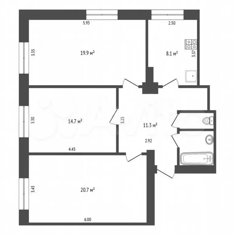 3-к. квартира, 79 м, 2/4 эт. - Фото 0