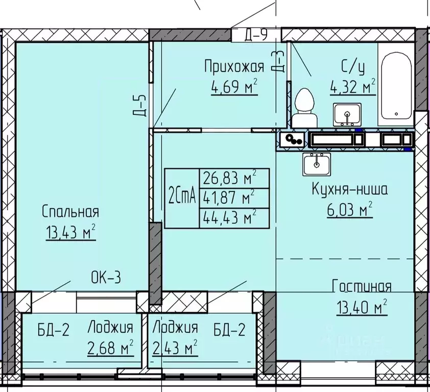 2-к кв. Татарстан, Нижнекамск ул. Баки Урманче, 12 (44.43 м) - Фото 0