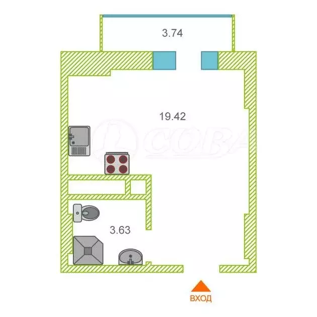 Квартира-студия: Тюмень, Краснооктябрьская улица, 16 (23.3 м) - Фото 0