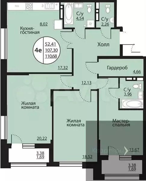3-к. квартира, 110,7 м, 13/24 эт. - Фото 0