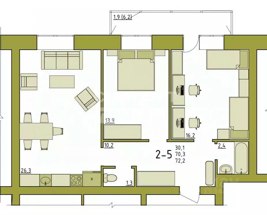 2-к кв. Вологодская область, Вологда Новгородская ул., 38 (71.0 м) - Фото 2