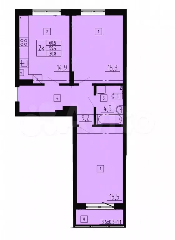 2-к. квартира, 60,1 м, 1/8 эт. - Фото 1