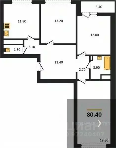 3-к кв. Воронежская область, Воронеж ул. Пескова, 8 (80.4 м) - Фото 0