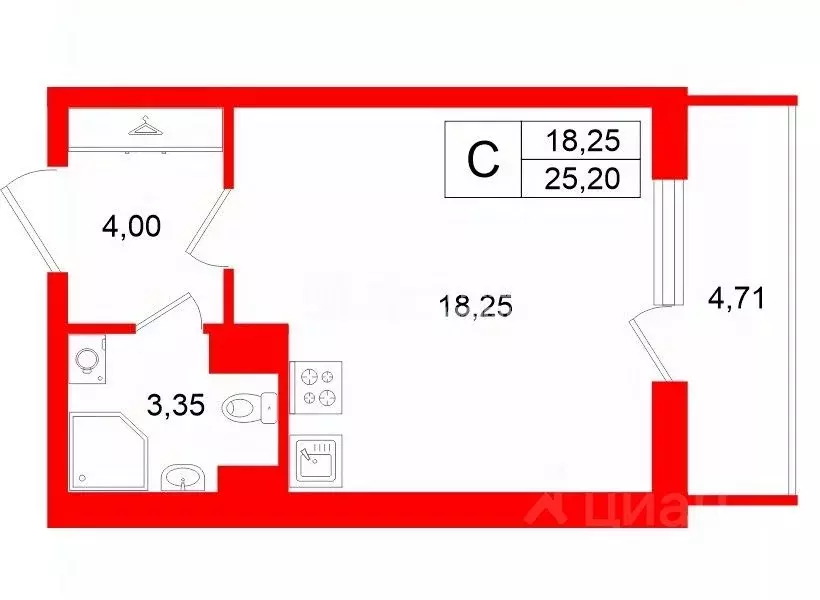 Студия Санкт-Петербург пос. Стрельна, просп. Буденного, 24к3 (25.2 м) - Фото 2