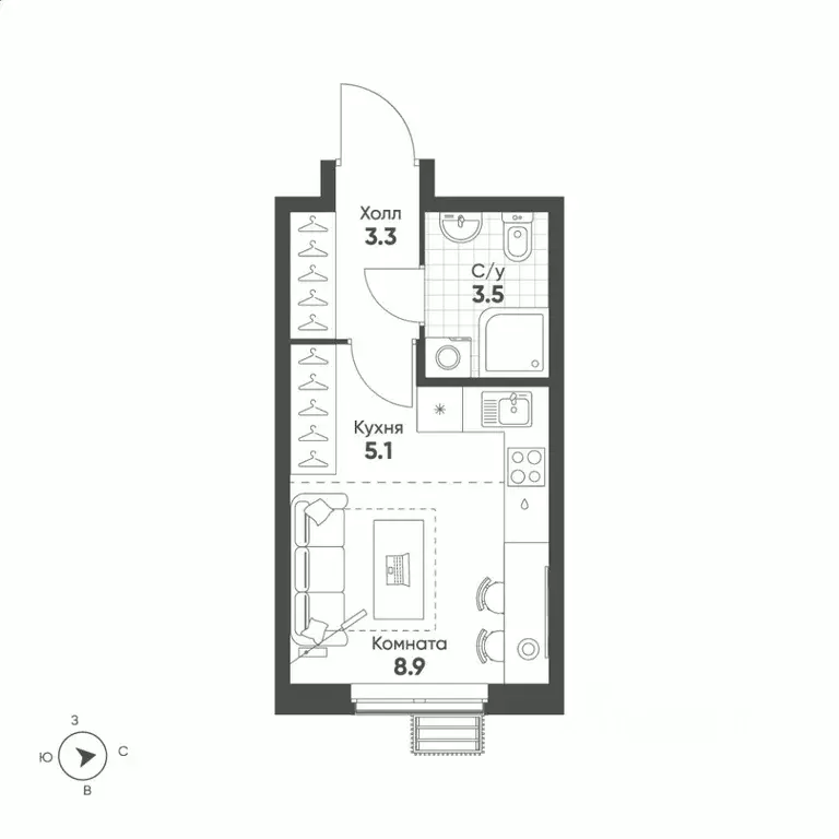 Студия Свердловская область, Екатеринбург Солнечный жилрайон,  (20.8 ... - Фото 1