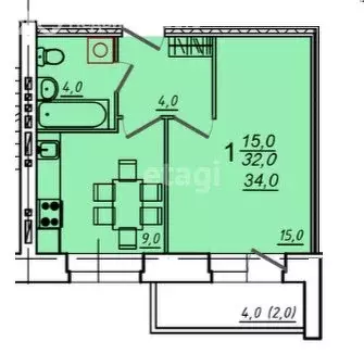 1-комнатная квартира: Вологда, Северная улица, 36Г (34 м) - Фото 0