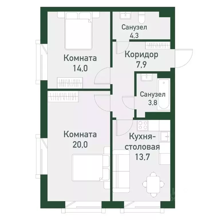 2-к кв. Челябинская область, Челябинский городской округ, пос. ... - Фото 1