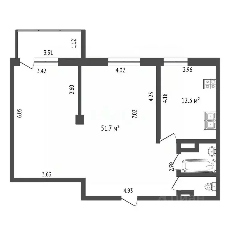 2-к кв. Омская область, Омск ул. Маршала Жукова, 107 (68.9 м) - Фото 1