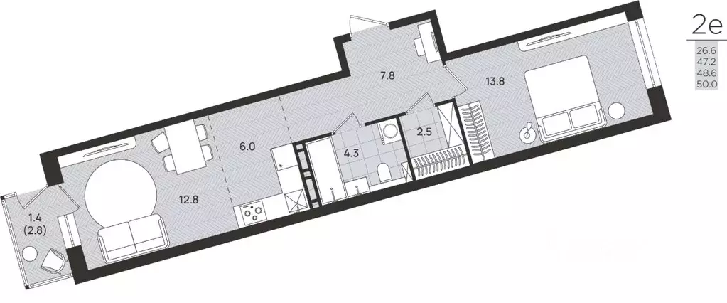 2-к кв. Пермский край, Пермский муниципальный округ, с. Гамово  (48.6 ... - Фото 1