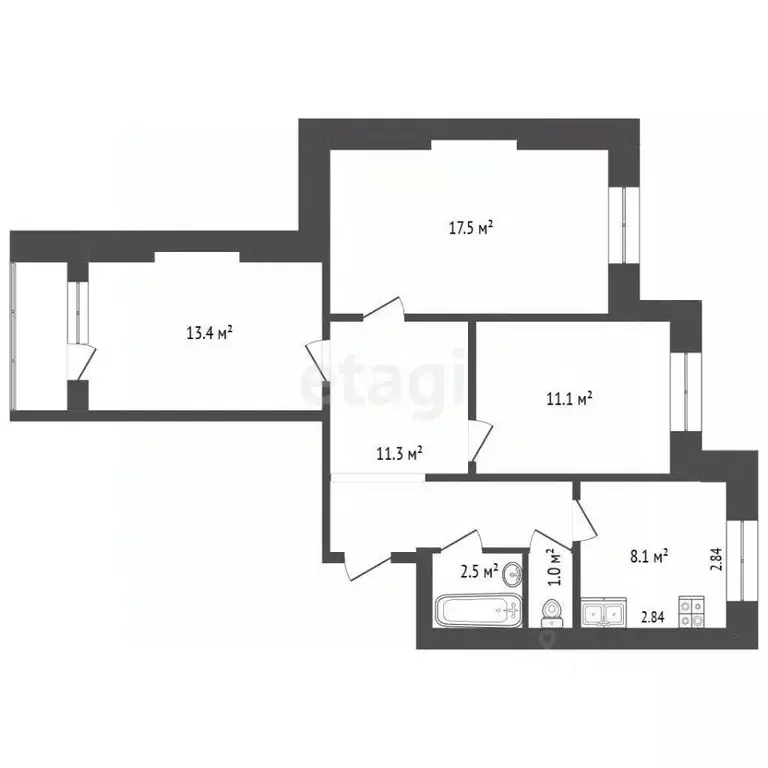 3-к кв. Ямало-Ненецкий АО, Новый Уренгой Мирный мкр, 5/1 (64.9 м) - Фото 2