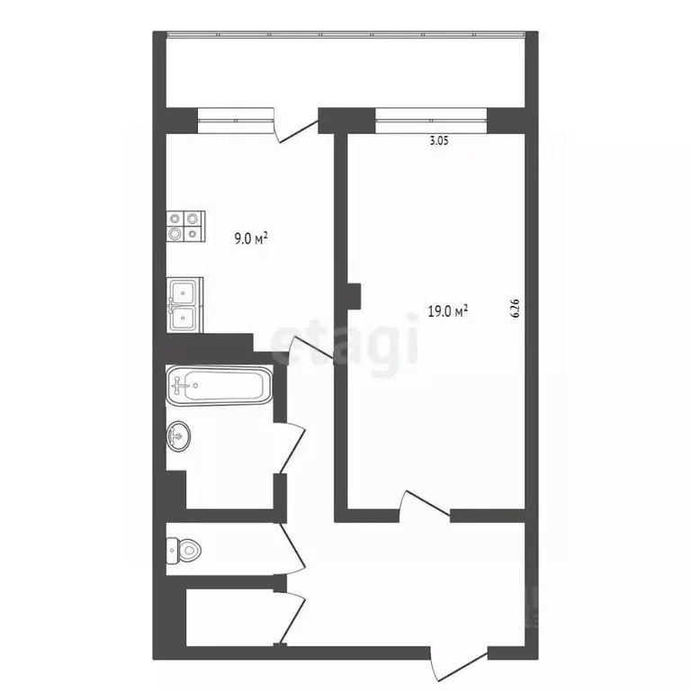 1-к кв. Ханты-Мансийский АО, Сургут просп. Мира, 55 (47.5 м) - Фото 2
