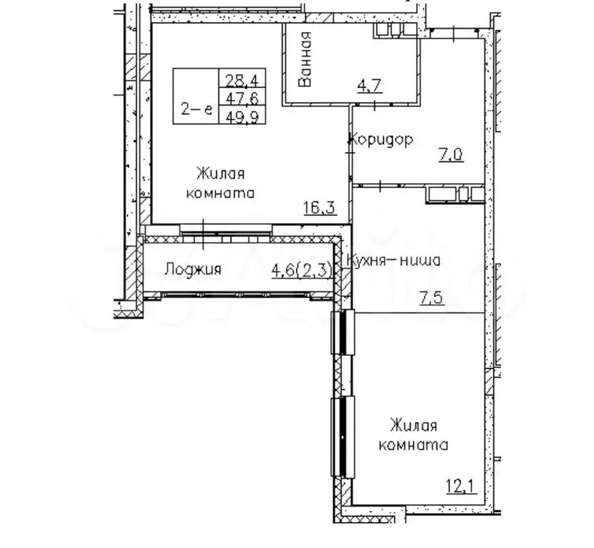 1-к. квартира, 49,2 м, 7/10 эт. - Фото 0