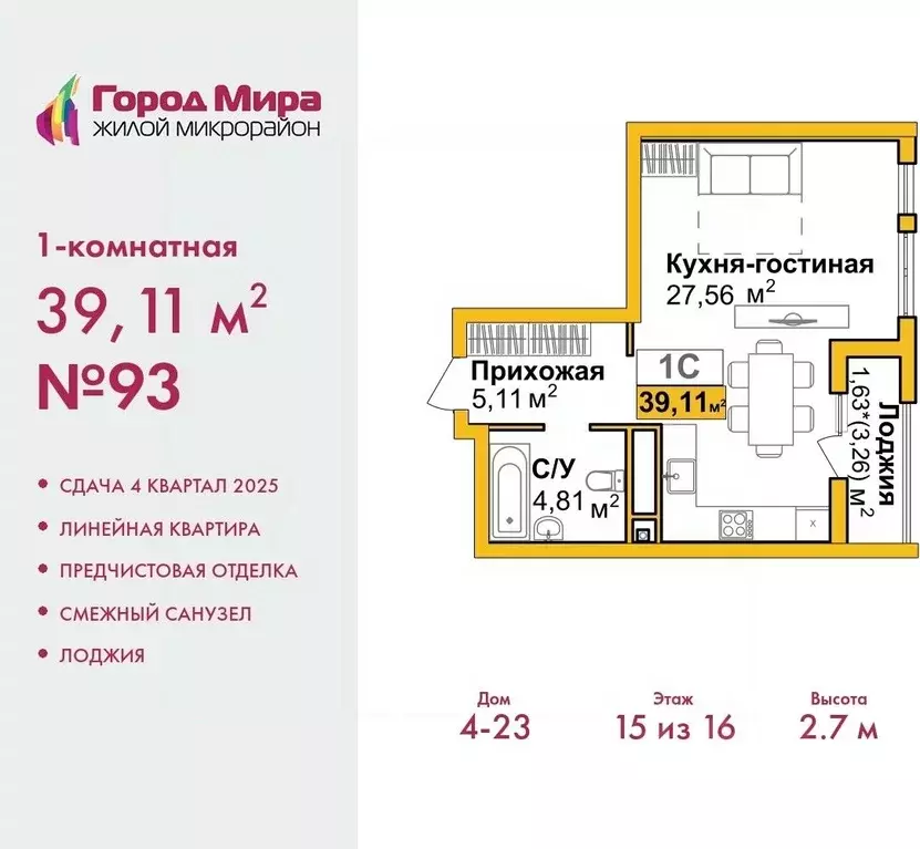 1-к кв. Крым, Симферополь Город Мира жилой комплекс (39.21 м) - Фото 0