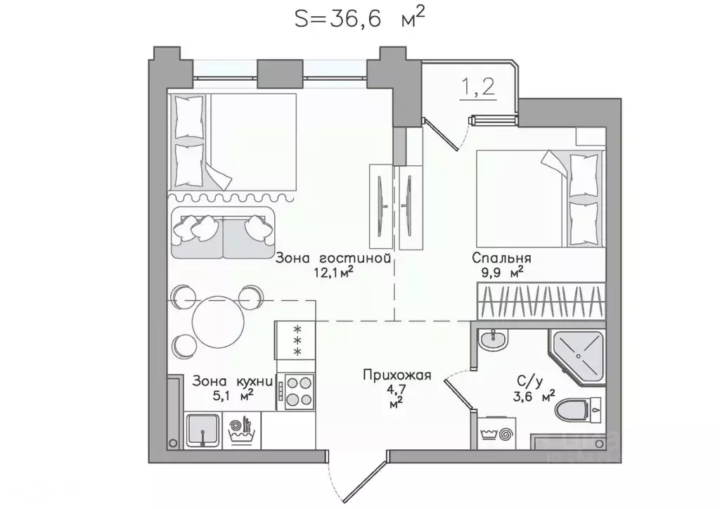 2-к кв. Карелия, Сортавала Советская ул., 5 (36.6 м) - Фото 1
