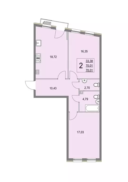 2-комнатная квартира: деревня Крюково, 6 (70.1 м) - Фото 0