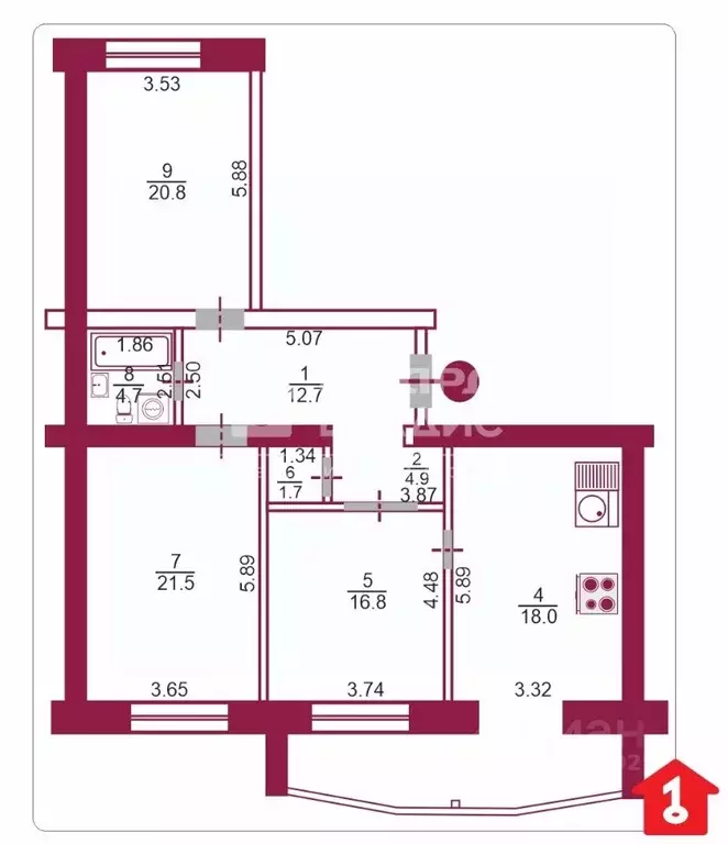 3-к кв. Омская область, Омск ул. Туполева, 6к1 (100.1 м) - Фото 1