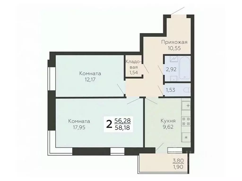 2-к кв. Воронежская область, Воронеж Ленинградская ул., 118А (58.18 м) - Фото 0