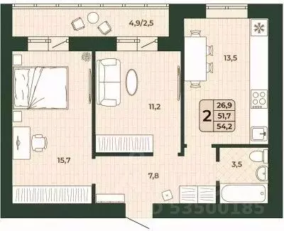 2-к кв. Самарская область, Волжский район, Смышляевка городское ... - Фото 1