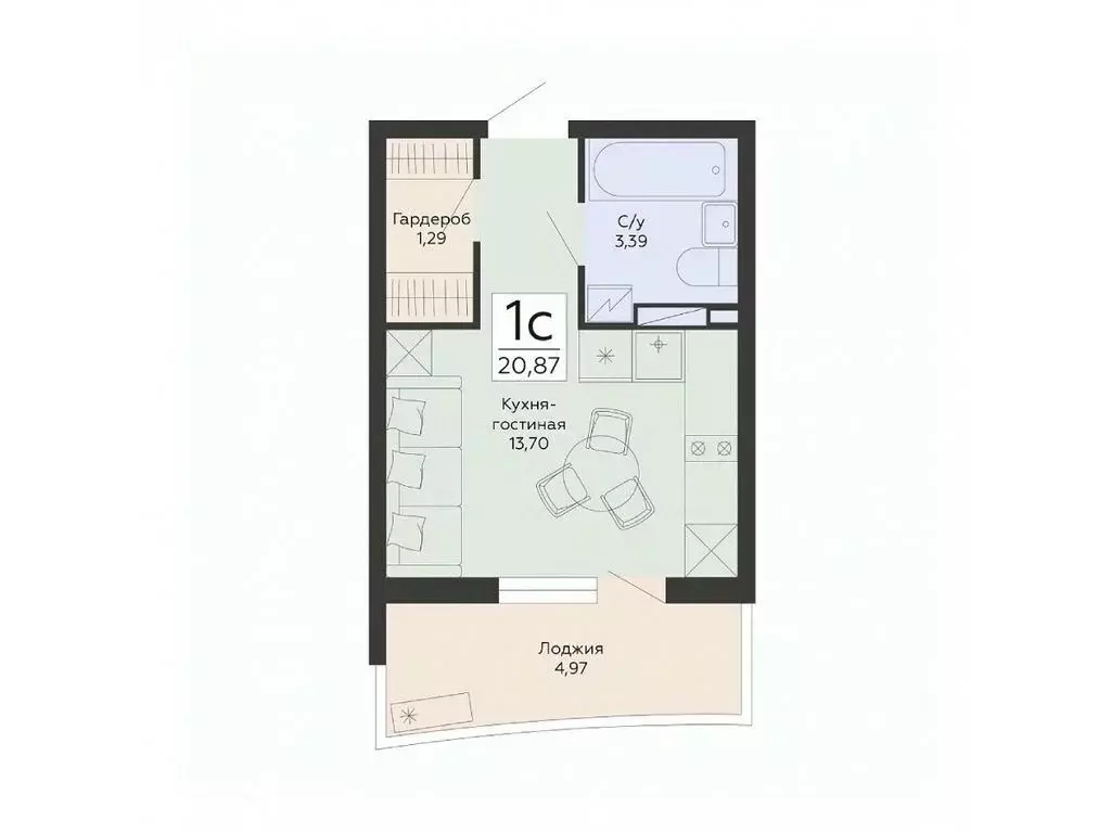 Студия Воронежская область, Воронеж ул. Туполева, 5Н (20.87 м) - Фото 1