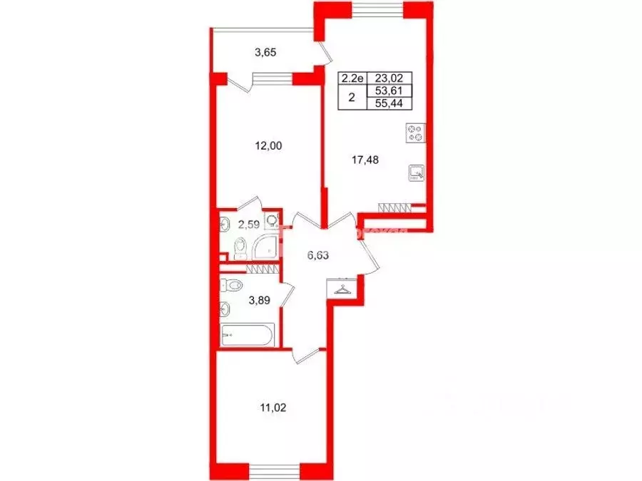 2-к кв. Санкт-Петербург Пулковское ш., 109к3 (53.61 м) - Фото 1