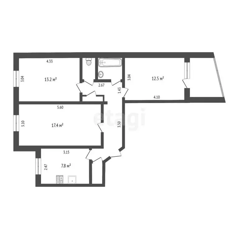 3-комнатная квартира: Тюмень, улица Елизарова, 30 (65.4 м) - Фото 1