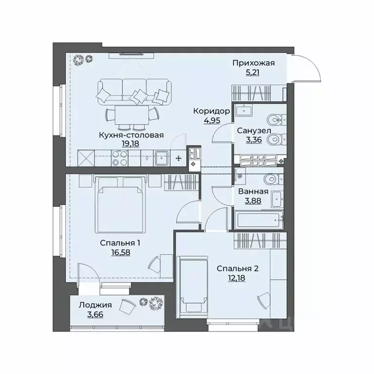 2-к кв. Свердловская область, Екатеринбург ул. Викулова, 41Б (69.0 м) - Фото 0