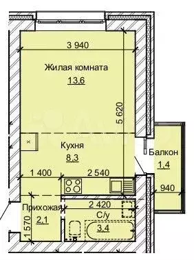 Квартира-студия, 28,8 м, 2/10 эт. - Фото 0