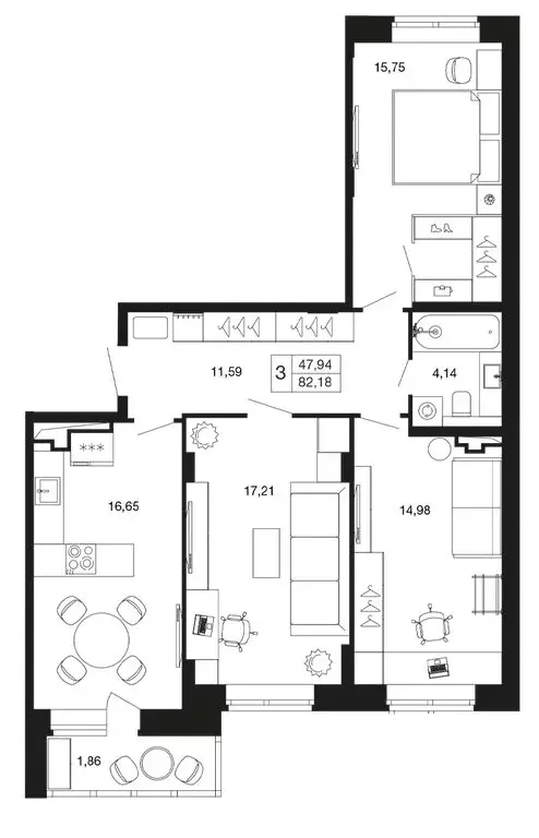 3-комнатная квартира: Апрелевка, жилой комплекс Времена Года, к12 ... - Фото 1